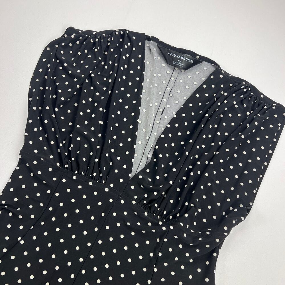 Norma Kamali Polka Dot Swing Dress Black White V-Neck Midi Flared A-Line Size L - Picture 6 of 12